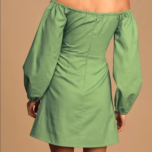 Green Off-the-Shoulder Puff Sleeve Mini Dress XS - Picture 3 of 5